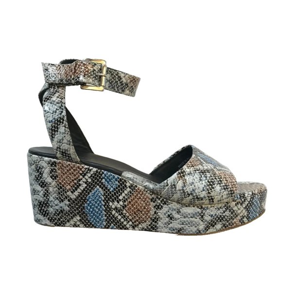 Rachel Comey Juno Wedge Sandals Womens 10 Blue Black Snake Skin Platform Shoes - Picture 12 of 12